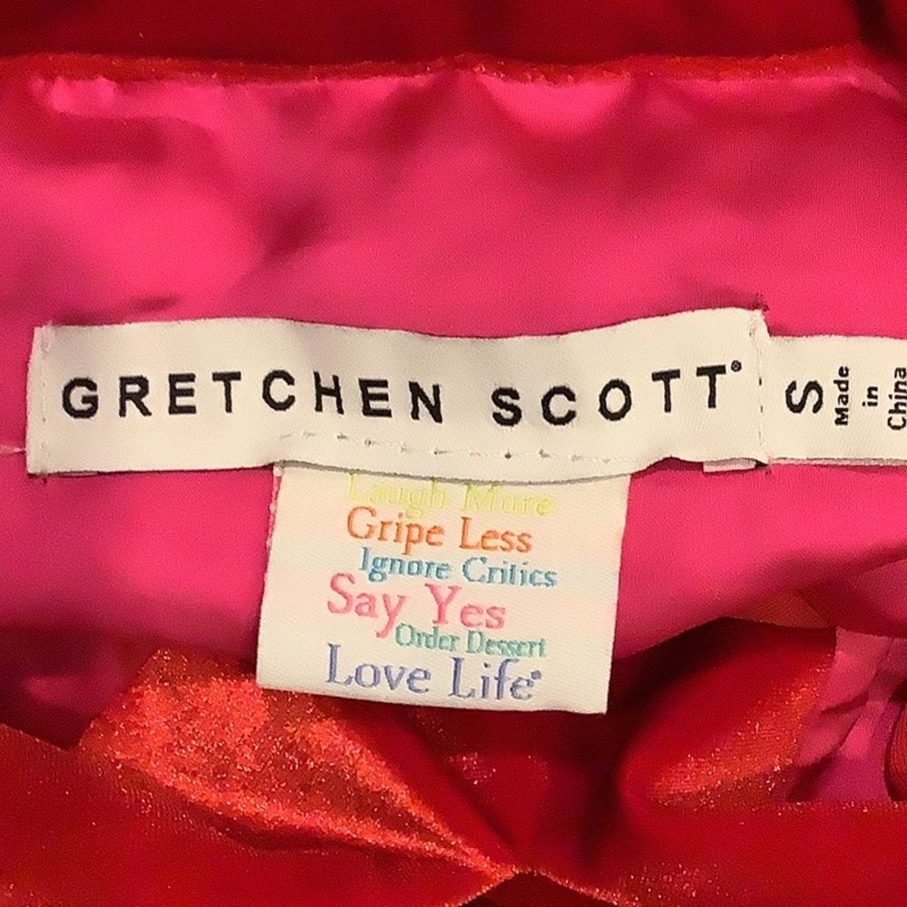 Gretchen Scott Designs Velvet Red Ruffled Blouse Size Small - Picture 4 of 7